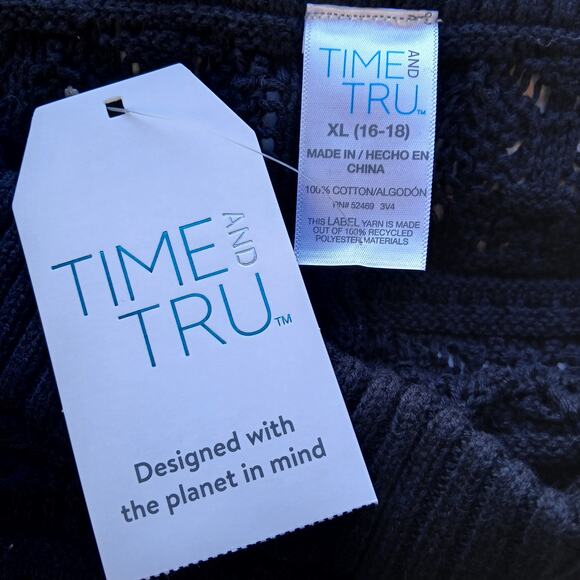 Time and Tru Missy Coverup Black Knit Lace Shorts XL (16-18) cotton high-waisted - Picture 5 of 11